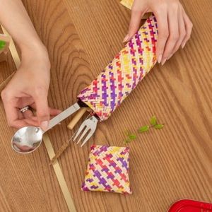 🆕 Reusable Handwoven Utensil Holder “Nature's Charm" To-go Colourful Art
